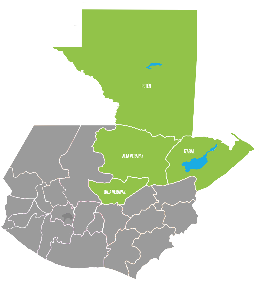Alta Verapaz, Baja Verapaz, Petén e Izabal